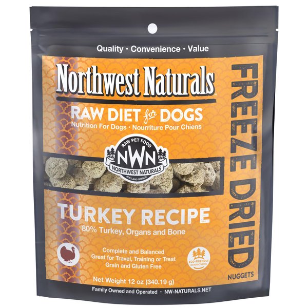 Northwest Naturals Freeze-Dried Turkey Dog Food - Bite-Sized Nuggets - Healthy, Limited Ingredients, Human Grade Pet Food, All Natural - 12 Oz (Packaging May Vary)