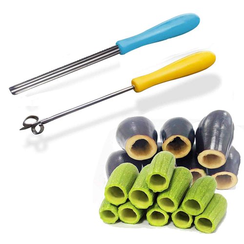 2 pcs Zucchini Squash Cucumber Corer Vegetable Corers Drill Stainless Steel Core Remover Coring Tool Kitchen Stuffed Vegetables Veggies Seed Remover Tools Remove Seeds Eggplant 10" Long Gadgets