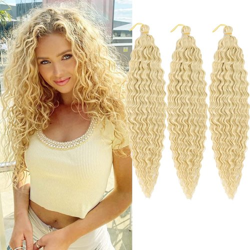 24inch Ocean Wave Braiding Hair Extensions 3packs Long Deep Curly Wave Braid Hair Synthetic Twist Ripple Crochet Deep Wave Braids Hair for Women 100g/pack(24",613#)