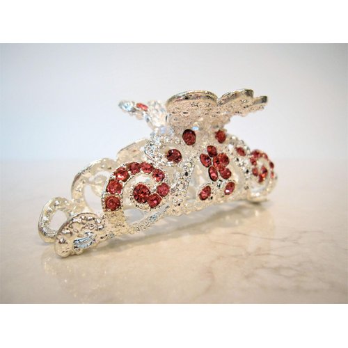 Generic Silver metal pink crystal hair claw clip bridal clip for meduim fine hair