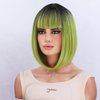 RightOn Green Wig Short Green Bob Wigswith Flat Bangs Synthetic Colorful Wigs for Cosplay Daily Party Wig Cap Included
