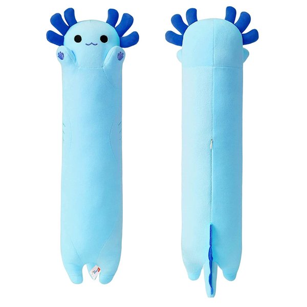 PEACH CAT Blue Long Axolotl Plush Pillow Toy Cute Axolotl Stuffed Animal for Girls and Boys 27.5"