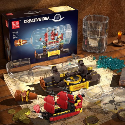 Mould King Ship in a Bottle Building Blocks Sets, 10085 Revenge Pirate Boat Model Kits Toys, Collectible Display, STEM Creative Project for Adults and Kids Aged 8+ (885 Pieces)