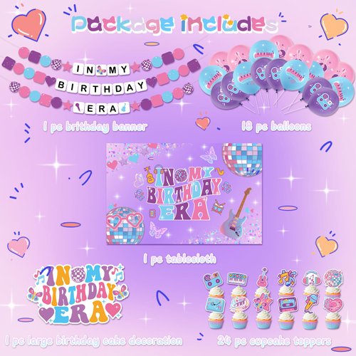 45PCS Music Banner Superstar Birthday for Singer Birthday Party Pre-strung Friendship Bracelet Background Balloon Cake Topper Party Decoration Supplies In My Birthday Era Party Decoration Supplies