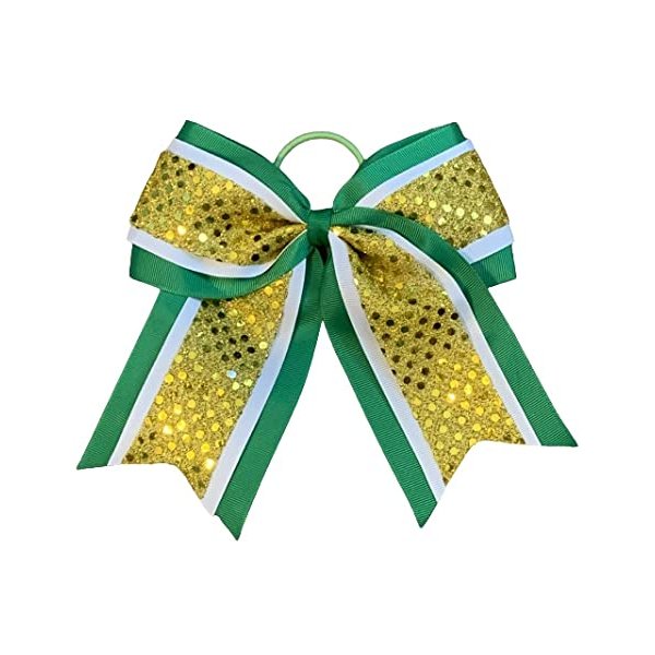 New "CONFETTI DOTS Green Yellow" Cheer Bow Pony Tail 7 Inch Girls Hair Bows Cheerleading Dance Practice Football Games Competition Birthday Grosgrain Ribbon
