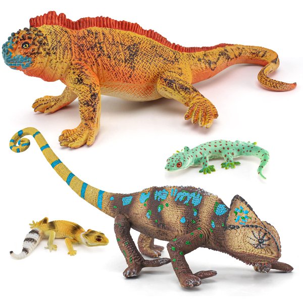 Atralo Service 4 PCS Lizards Chameleon Model Figures Party Favors Toys Cake Toppers Christmas Birthday Gift for Boys Girls Kids Toddlers