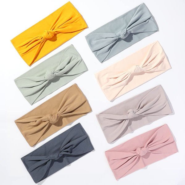 8 Pack Knot Headbands for Women Non Slip Boho Wide Hair Bands Yoga Workout Running Sport Elastic Twist Knotted Headwrap for Girls (C Spring)