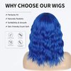 incohair Short Blue Wig for women 14 Inch Shoulder Length Loose Curly Wigs Natural Hairline Middle Part Blue Wig Wavy Cosplay Wigs for Daily Costume