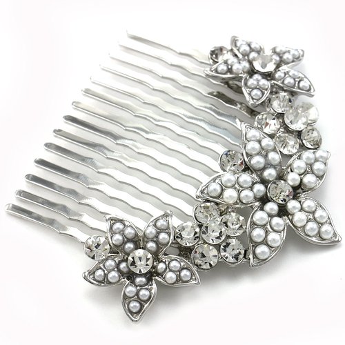 Beautiful Bridal Wedding Flower Floral Tiara Hair Comb Faux Pearl Bridesmaid Gift for Girlfriend Friend Women Mom Prom Beauty Pageant Clear Rhinestones Hair Accessory Costume Wedding Jewelry