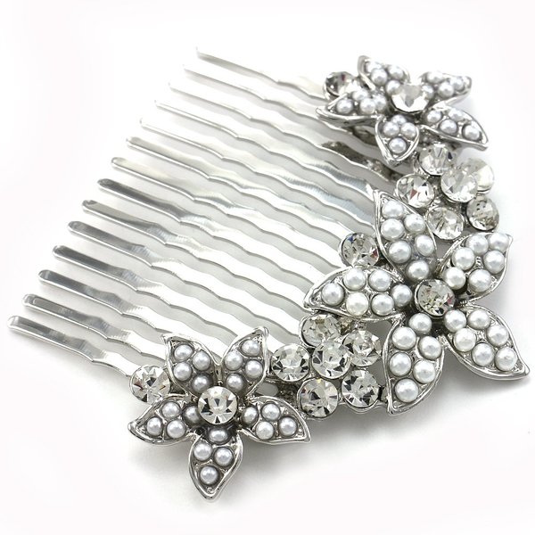Beautiful Bridal Wedding Flower Floral Tiara Hair Comb Faux Pearl Bridesmaid Gift for Girlfriend Friend Women Mom Prom Beauty Pageant Clear Rhinestones Hair Accessory Costume Wedding Jewelry