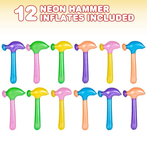 ArtCreativity Neon Hammer Inflates, Set of 12, Fun Multicolored Inflatable Toys for Kids, Colorful Construction Birthday Party Decorations and Favors, Durable Pool and Bathtub Toys for Boys and Girls