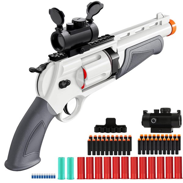 DaoDaoZhu Toy Revolver Gun Toy Gun with Bullet Holder, 50 Soft Bullets, 14 Shells and 1 Sight, Shotgun Realistic Toy Guns for Boys Kids, Christmas Halloween Birthday Gifts for Boys Kids Adults 8+