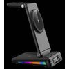 Wireless Desk Charging Stand for Smart Watch, Smart Phones and Earphones with Dual LED Display, Digital Clock and Temperature Monitor, Black Folding Charger
