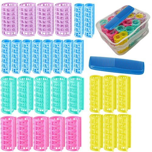 ZMD 30Pcs Hair Curlers Rollers Set, Snap on Rollers Self Grip Rollers Hairdressing Curlers No Heat Hair Rollers with Mini Comb for Long Medium Short Hair, 5 Sizes