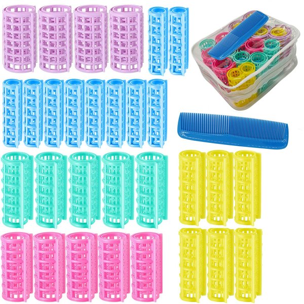 ZMD 30Pcs Hair Curlers Rollers Set, Snap on Rollers Self Grip Rollers Hairdressing Curlers No Heat Hair Rollers with Mini Comb for Long Medium Short Hair, 5 Sizes