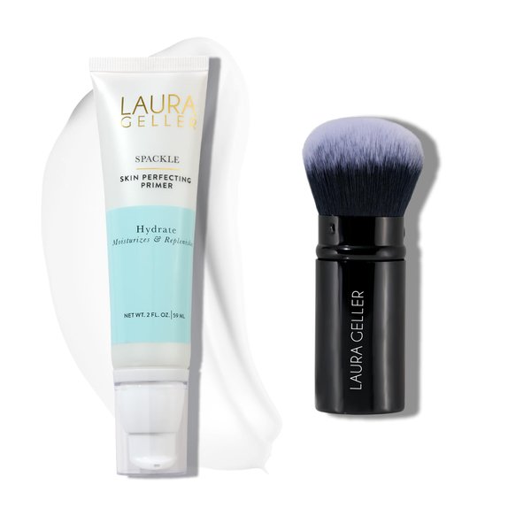 LAURA GELLER NEW YORK Spackle Skin Perfecting Makeup Primer, Hydrate + Airbrush Round Kabuki Brush