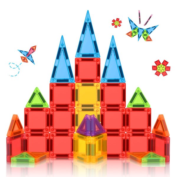 W WISE BLOCK Magnetic Tiles, 32PCS Mini Magnetic Blocks, STEM Travel Magnetic Building Blocks Sets, Construction Magnets Tiles Toys for Boys Girls Kids Toddlers Ages 3 4 5 6 7 8+ Year Old
