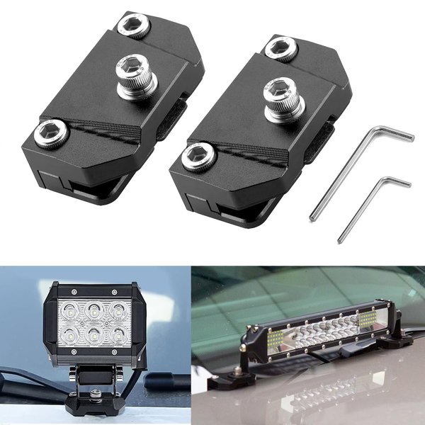 Ditch Light Brackets Hood Mount - 2PCS Universal LED Light Bar Mounting Brackets Hood Hinge Pillar Pod Fog Light Brackets Clamp M6 for Car Truck Off-Road Accessories No Drilling CNC Aluminum Black