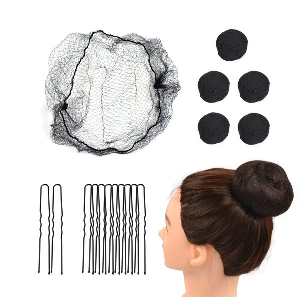 YTBYT 50 Pcs Hair Nets Invisible Elastic Mesh with 40 Pcs U Shaped Hair Pins for Women Hair Buns (Black)