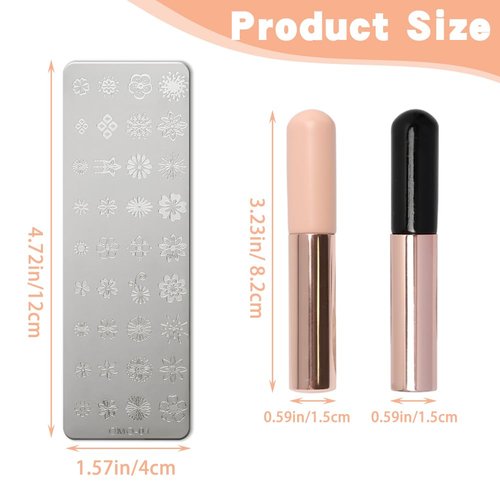 2pcs Silicone Nail Brush with 1pc x Nail Stamping Plate Portable Ombre Nail Brush Reusable Nail Art Brushes Gel Polish Brush (Black Pink)