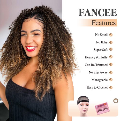 FANCEE Afro Kinky Curly Braiding Hair Ombre Blonde Marlybob Jerry Curl Crochet Hair Extension for Black Women Short Soft Synthetic Passion Twist Hair 6X (1B/27, 18 Inches)