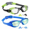 EverSport Kids Swim Goggles, Pack of 2 Swimming Goggles for Children Teens, Portable Anti-Fog Anti-UV Youth Swim Glasses Leak Proof for Age4-16, Green/Black & Mirrored Blue