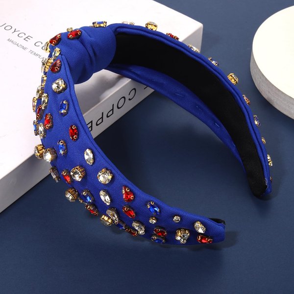 NVENF American Flag Headband for Women 4th of July Headband Accessories Red White Blue Rhinestone Crystal Knotted Headband Patriotic Hair Accessory Outfit Gifts (A-Blue Flag)