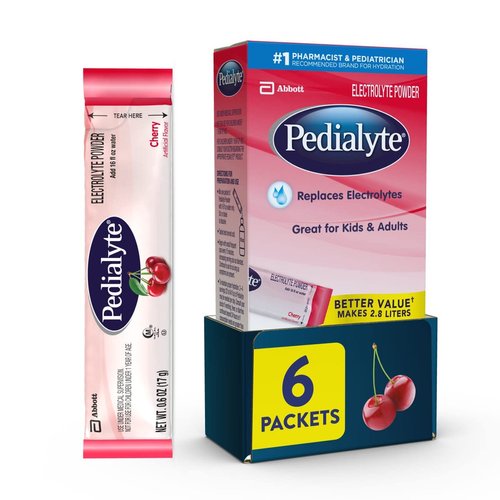 Pedialyte Electrolyte Powder, Cherry, Electrolyte Hydration Drink, 0.6 oz Powder Packs, 6 Count