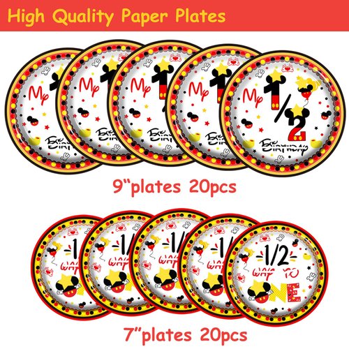 117 Pcs Red Cartoon 1/2 Way to One Party Decorations - Half Way to First Plates Napkins Cups Tablecloths for Baby Shower Boy 6 Months Birthday Party Decorations Supplies - 20 Guests