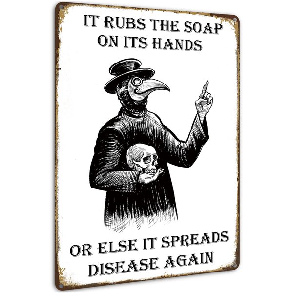 HIDEGRASS Wash Your Hand Plague Doctor Gothic Decor Wall Decor Guest Wall Decor Art Tin Sign In The Bathroom Bedroom 8 X 12 Inch