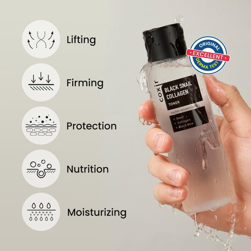 [coxir] Black Snail Collagen Toner l Black-3-Complex: Black Rice, Bean, Sesame, Snail Mucin, Collagen, Hyaluronic Acid l Plumping&Moisturizing l Korean Skin Care, Korean Toner [150ml /5.07 fl.oz]