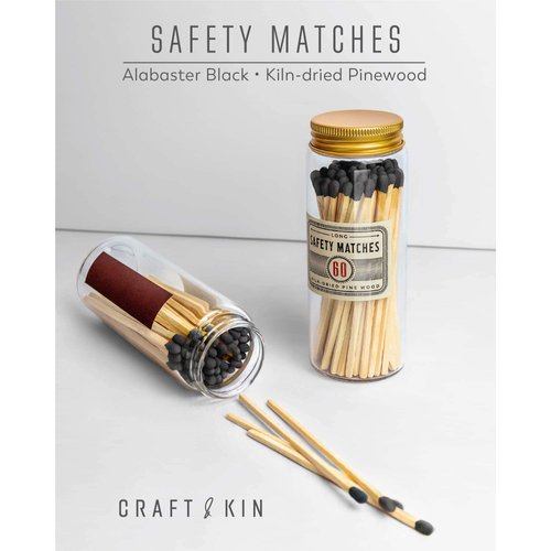 Craft & Kin Premium Long Matches for Candles, Decorative Matches in Apothecary Jar, Colorful Matches Long Wooden, Safety Matches, Wooden Matches, Long Stick Matches (Black)