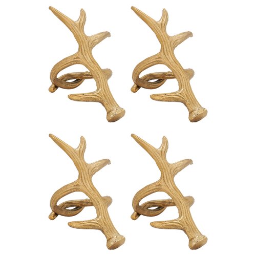 SARO LIFESTYLE Antler Napkin Rings (Set of 4), Gold, 1.5 (NR287.GL)