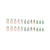 Green Press on Nails Medium Almond Fake Nails Press Ons White Green False Nails with Butterfly Design Flower French Tip Press on Nails Pink Glossy Oval Fake Nails Ombre Stick on Nails for Women Girl