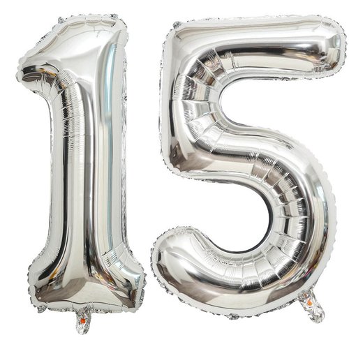 40 Inch Silver 15 Number Balloons Giant 15 or 51 Balloons Silver Birthday 15 Balloons 15th Birthday Anniversary Party Decorations Supplies