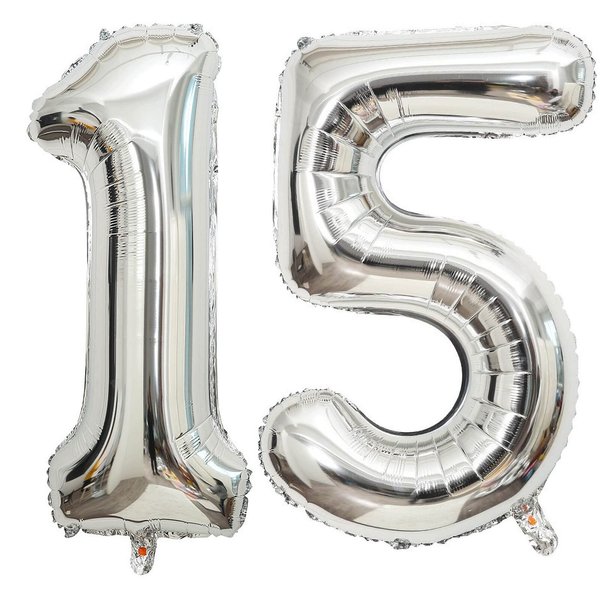 40 Inch Silver 15 Number Balloons Giant 15 or 51 Balloons Silver Birthday 15 Balloons 15th Birthday Anniversary Party Decorations Supplies