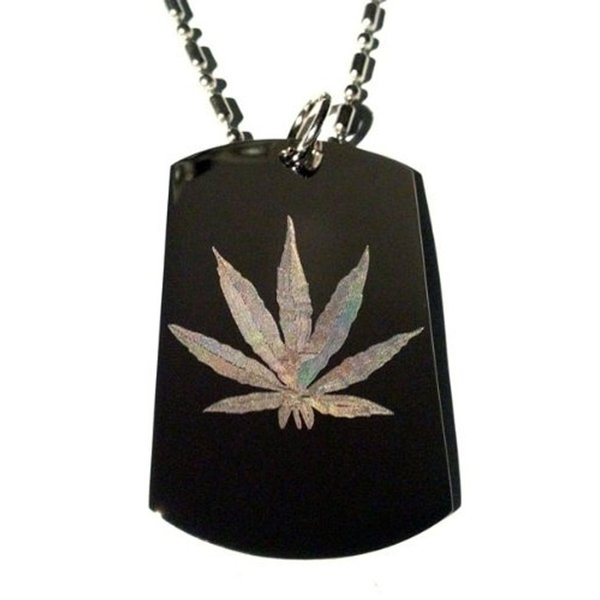 Novelty Weed POT Ganja Marijuana Leaf Logo - Military Dog Tag Luggage Tag Key Chain Metal Chain Necklace
