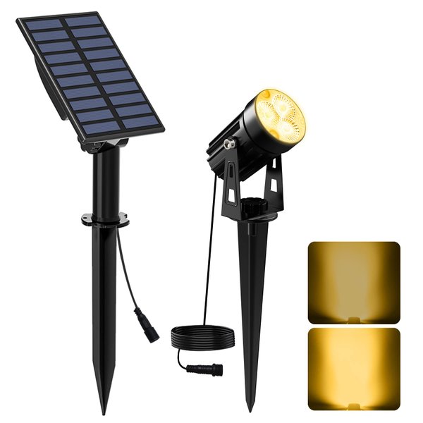 CREPOW Solar Spot Lights Outdoor, Solar Landscape Spotlights IP65 Waterproof 9.8ft Cable,Auto On/Off Outdoor Wall Lights for Garden Yard Driveway Porch Walkway Pool (3000K Warm White)