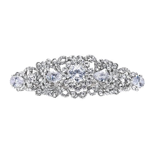 EVER FAITH Wedding Hair Accessory for Bride Austrian Crystal CZ Bridal Art Deco Flower Vine Hair Barrette Clip for Women