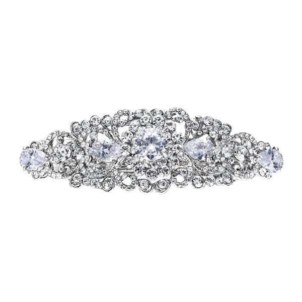 EVER FAITH Wedding Hair Accessory for Bride Austrian Crystal CZ Bridal Art Deco Flower Vine Hair Barrette Clip for Women