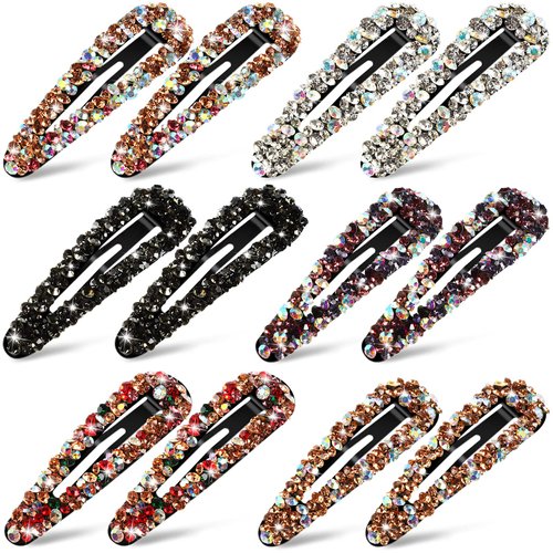 12 Pieces Rhinestone Clip for Hair Rhinestone Snap Hair Clip Crystal Snap Hair Barrettes AB Crystal Metal Hair Clips Crystal Hairpins Wedding Decorative Hair Clips Hair Accessories for Women Girls