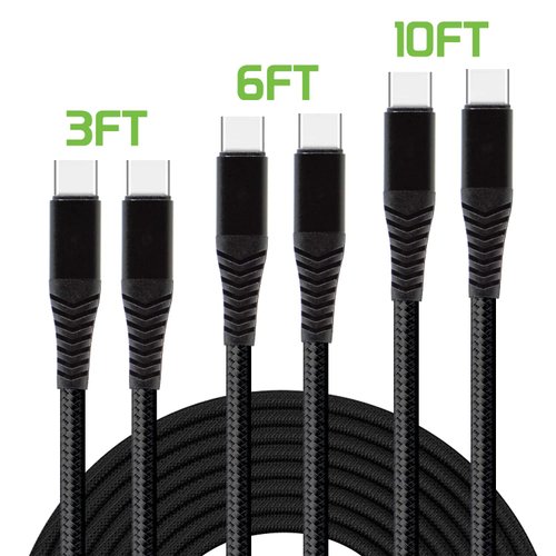VOLT+ Dual 3Pack USB-C 20W Braided Cables Compatible with Google Pixel XL/Pixel 3/Pixel 3 XL/Pixel 3a/Pixel 4 XL Fast Gig Speeds! Three Hi-Speed Cables of 3ft/6ft/10ft (Black)