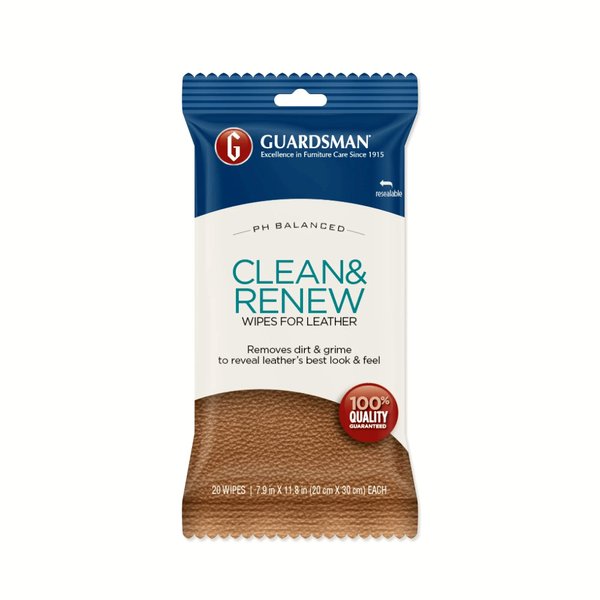 Guardsman Clean and Renew Leather Protector for Leather Furniture & Car Interiors | Small Leather Goods and Leather Shoe Cleaner, Wipes 20 Count