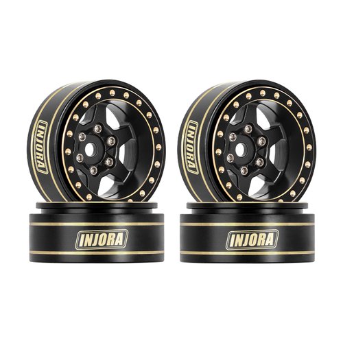 INJORA 1.0 Plus Brass Beadlock Wheel Rims 6-Spoke Wheels for TRX4M AX24 SCX24 FCX24 1/24 1/18 RC Crawler,42g/pcs (Black)