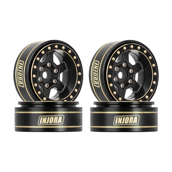 INJORA 1.0 Plus Brass Beadlock Wheel Rims 6-Spoke Wheels for TRX4M AX24 SCX24 FCX24 1/24 1/18 RC Crawler,42g/pcs (Black)
