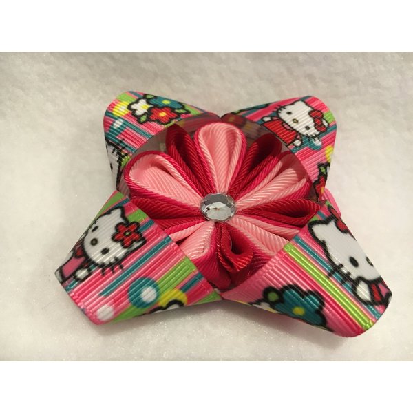 Kitty Hair Bow, Grosgrain Ribbon Hair Bow, Stacked Hair Bow, Flower Hair Bow, Kanzashi Flower Hair Bow