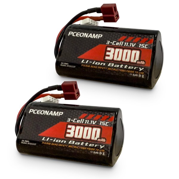 PCEONAMP 11.1V Li-ion Battery 3000mAh 3S for R608 2104 210E 200E Brushless RC Boat with Deans T Plug Rechargeable High Capacity 15C RC 11.1V RC Boat Battery （2packs）
