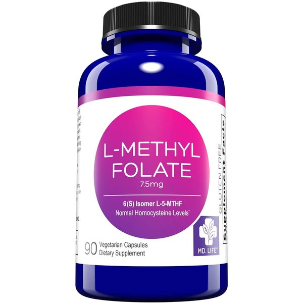MD Life L-Methylfolate 7.5mg - Professional-Grade Active Methylfolate Supplement - Maximum Potency MTHFR Supplements - L-methylfolate 7.5 mg 90 capsules - Essential Amino Acids