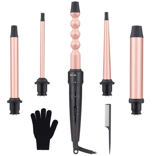 Waver Curling Iron Wand - 5 in 1 Curling Wand Set with 3 Barrel Hair Crimper for Women, Instant Heat Up Hair Curler in All Hair Type
