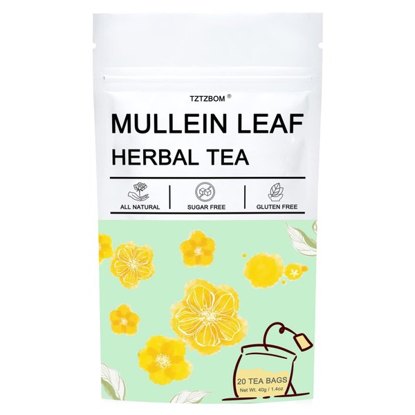 TZTZBOM Mullein Leaf Tea Bags - Lung Cleanse Tea, 20 Tea Bags, Herbal Teas, Caffeine Free